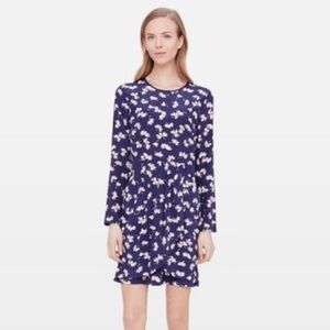 Club Monaco Paget 100% Silk Navy Blue Floral Long Sleeve Mini Dress Size 4